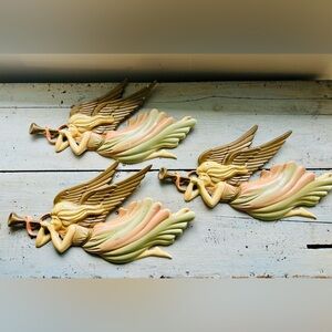 Vintage 80’s ANGEL Horn Blowing Metal Wall hangings